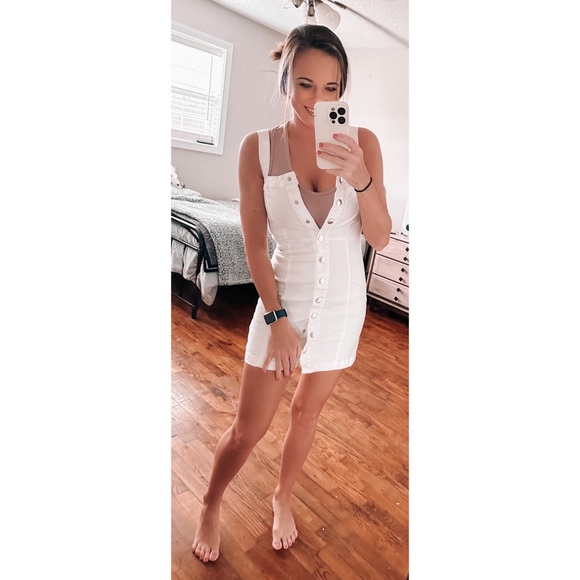 forever 21 white button front jean jumper dress - Picture 3 of 6